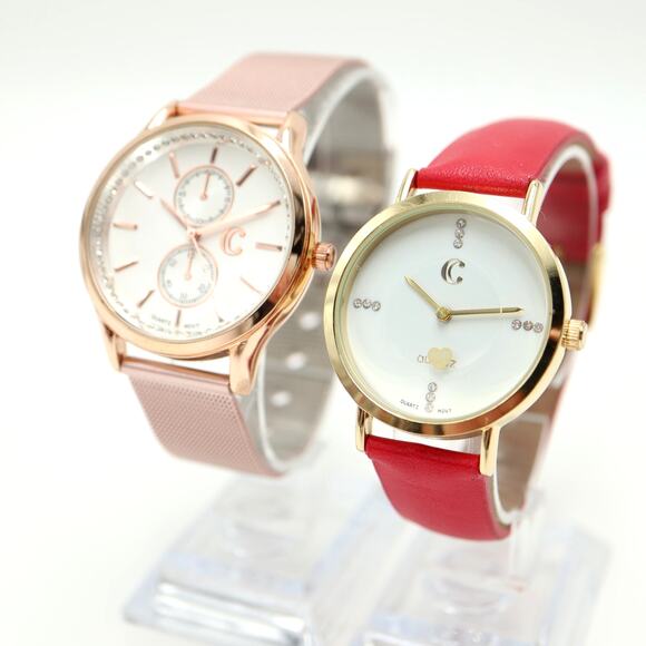 2x Charming Charlie Women's Watches Metal Mesh Faux Leather w New Battery - Picture 1 of 15